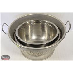 16" HEAVY-DUTY COLANDER W/ HANDLES & TWO 12" S/S