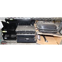 SHELF CONTENTS INCL: CASH TRAYS, METAL CONDIMENT