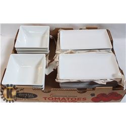 FLAT OF DECORATIVE SQUARE SERVING PLATES & BOWLS