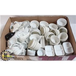 FLAT OF MANY VARIOUS PORCELAIN APPETIZER DISHWARE