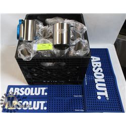 CRATE OF NEW S/S ABSOLUT VODKA MUGS W/ BLUE-HUED