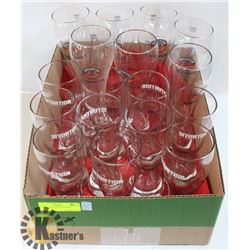 FLAT OF TALL BEER GLASSES W/ ASSORTED BRANDING
