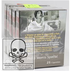 5 PACKS OF 25 PHILIP MORRIS SPECIAL CIGARETTES.