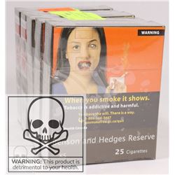 5 PACKS OF 25 BENSON & HEDGES RESERVE CIGARETTES.