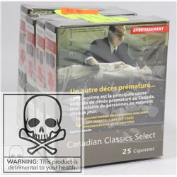 4 PKS OF 25 CANADIAN CLASSIC SELECT KING SZ SMOKES