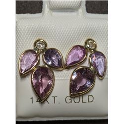 12) 18K YELLOW GOLD PAIR OF PINK SAPPHIRE &