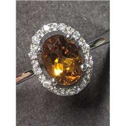 36) 14K WHITE GOLD CITRINE QUARTZ & DIAMOND RING
