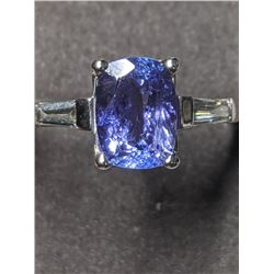 49) 14K WHITE GOLD TANZANITE & DIAMOND RING SIZE 6