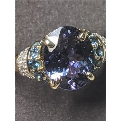 42) 14K YELLOW GOLD TANZANITE, BLUE TOPAZ &