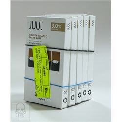 5 PACKS JUUL 35MG OF NICOTINE GOLDEN TOBACCO.