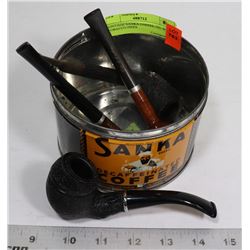 VINTAGE SANKA COFFEE TIN WITH TOBACCO PIPES