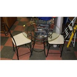 GLASS TOP AND METAL FRAME TABLE WITH 2 CHAIRS