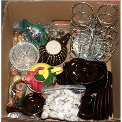 BOX W/ BAKEWARE, CONDIMENTS HOLDER,