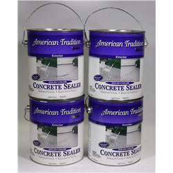 BOX OF FOUR 1 GAL CANS OF CONCRETE STAIN. GREY.