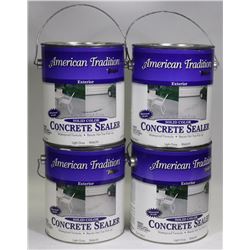 BOX OF FOUR 1 GAL CANS OF CONCRETE STAIN. GREY.