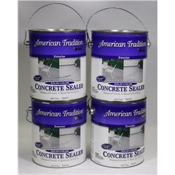 BOX OF FOUR 1 GAL CANS OF CONCRETE STAIN. GREY.