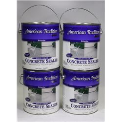 BOX OF FOUR 1 GAL CANS OF CONCRETE STAIN. GREY.