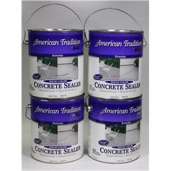 BOX OF FOUR 1 GAL CANS OF CONCRETE STAIN. GREY.