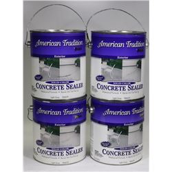 BOX OF FOUR 1 GAL CANS OF CONCRETE STAIN. GREY.