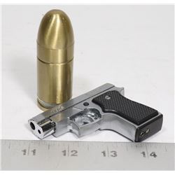 2 UNIQUE LIGHTERS HAND GUN AND 9MM BULLET STYLE