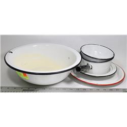 VINTAGE ENAMEL BOWL AND MORE ENAMEL ITEMS