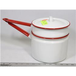 VINTAGE RED WHITE ENAMEL POT SET