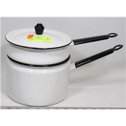 VINTAGE BLACK WHITE ENAMEL POT SET