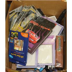 LARGE BOX OF NEW PRODUCTS INCLUDING CD CASES, KIDS