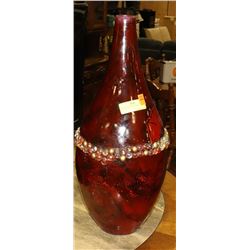 RED BEADED FLOOR VASE