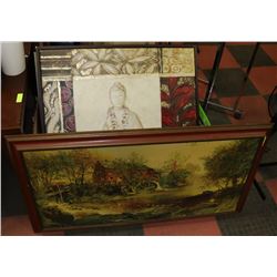 BOX OF ASSORTED PAINTINGS AND FRAMES