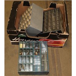 BOX W/ 3 HARDWARE ORGANIZERS & SOME HARDWARE