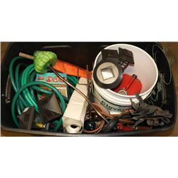 BLACK BIN OF GARDEN DECOR &