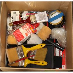 MISC. PAINT BRUSHES, ROLLERS, TRAY AND TAPE