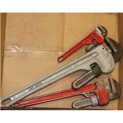 3 PIPE WRENCHES 18" ALUMINUM, 14" FORCE, 8 FORCE