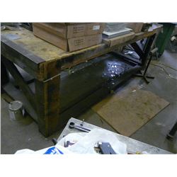 LARGE WOOD WORK TABLE WITH PLUGS