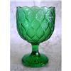 Image 1 : Footed Green Glass Dish in Diamond Pattern #862984