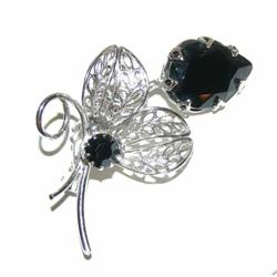 Spectacular Vintage Black Glass Tulip Brooch #863014