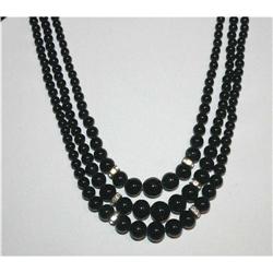 VintageTriple Strand Black Glass Necklace #863017