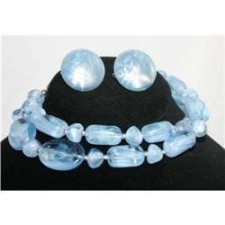 Vintage Aqua Blue Lucite Necklace #863024