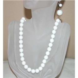 Vintage White Glass Beaded Necklace & Earrings #863026