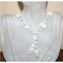 Vintage Lucite Aurora Borealis Flower Necklace #863029