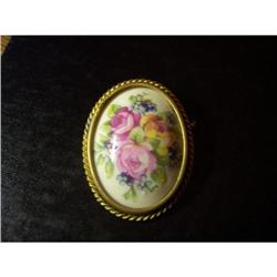 Limoges Porcelain Floral Brooch #863140