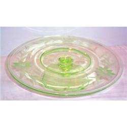 Green Floral Etched Footed Cake Stand #863255