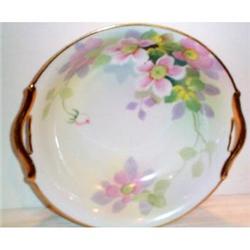 Large Hand Painted Nippon Floral Handled Bowl #863274