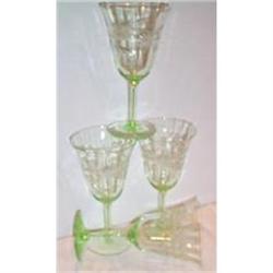 Four Green Cut Cornflower Depression  Goblets #863282