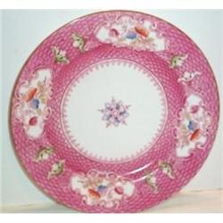 Pink Basketweave and Floral Transferware Plate #863295