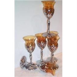 Six Cambridge Amber and Chrome Wine Goblets #863301