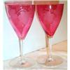 Image 1 : Two Cranberry Grape Etched Wine Goblets #863313
