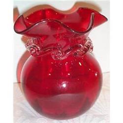 Royal Ruby Art Glass Vase with Rigaree #863340