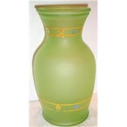 Hand Painted Green Depression Glass Vase #863347